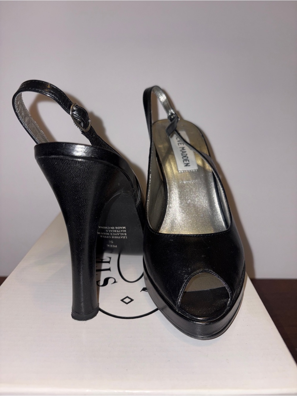 Steve Madden Black Peep Toe Slingback Platform Heels